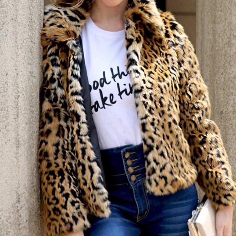 TULLE Faux Fur Fuzzy Bell Sleeve Animal Print Coat Small